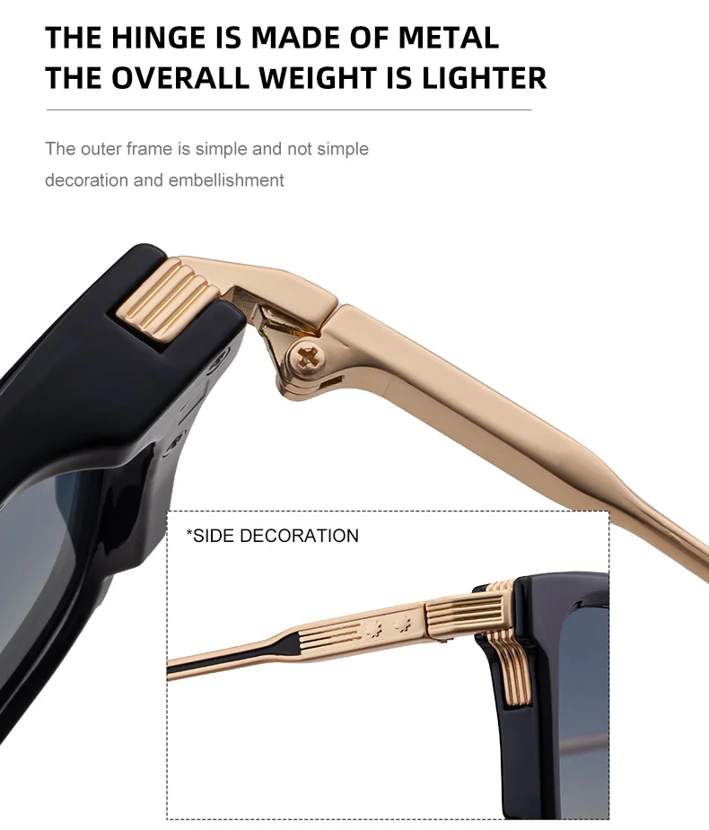 Black Zinc Alloy New Fashion Men's Square Polarized Sunglasses - Unique Outdoor Trendy UV Protection Shades - Details 14