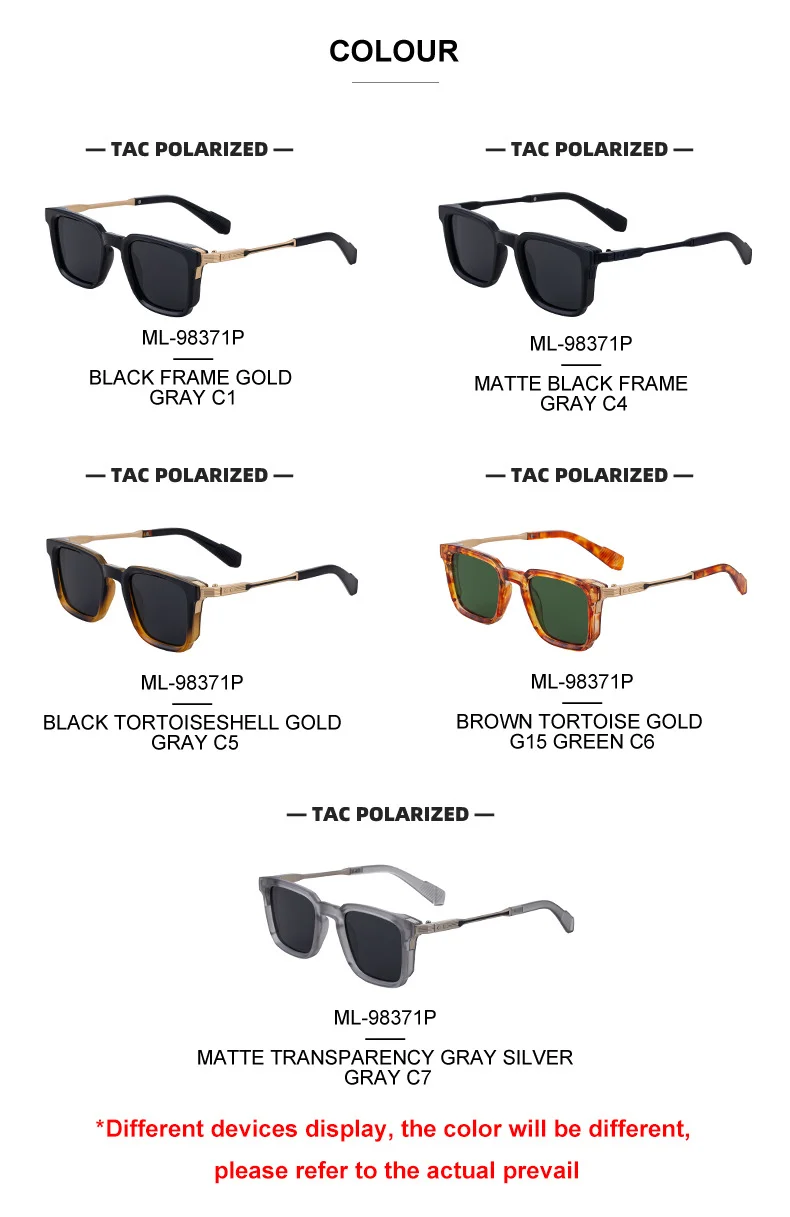 Black Zinc Alloy New Fashion Men's Square Polarized Sunglasses - Unique Outdoor Trendy UV Protection Shades - Details 16