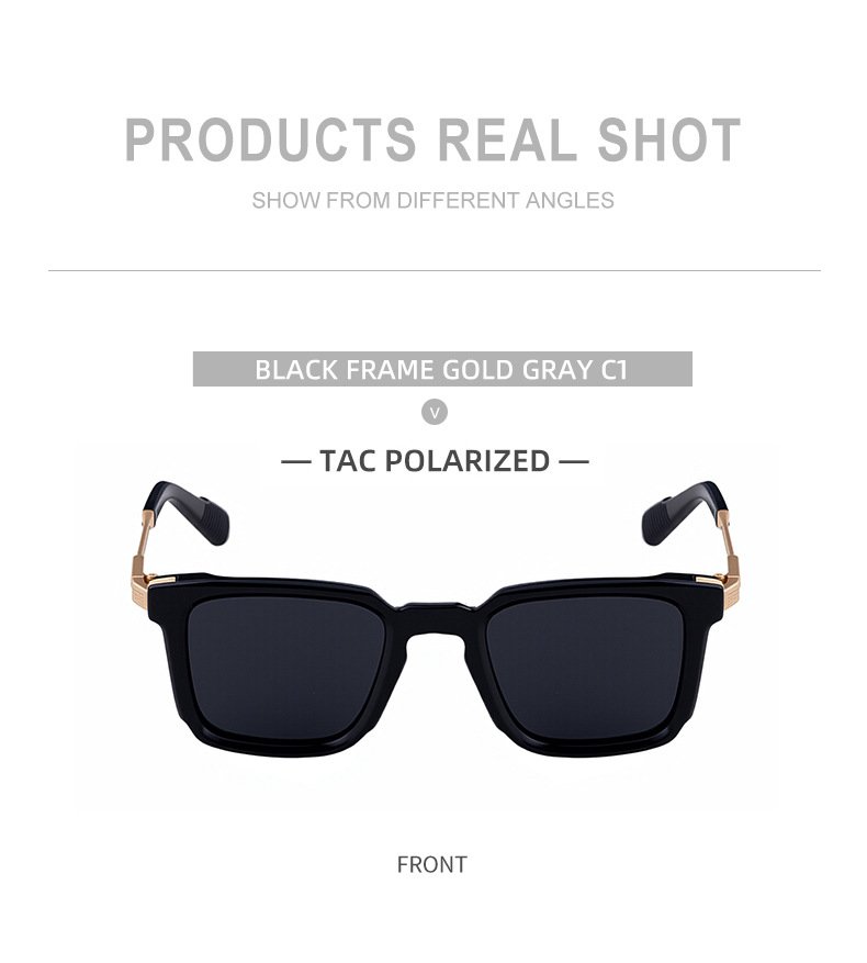 Black Zinc Alloy New Fashion Men's Square Polarized Sunglasses - Unique Outdoor Trendy UV Protection Shades - Details 18