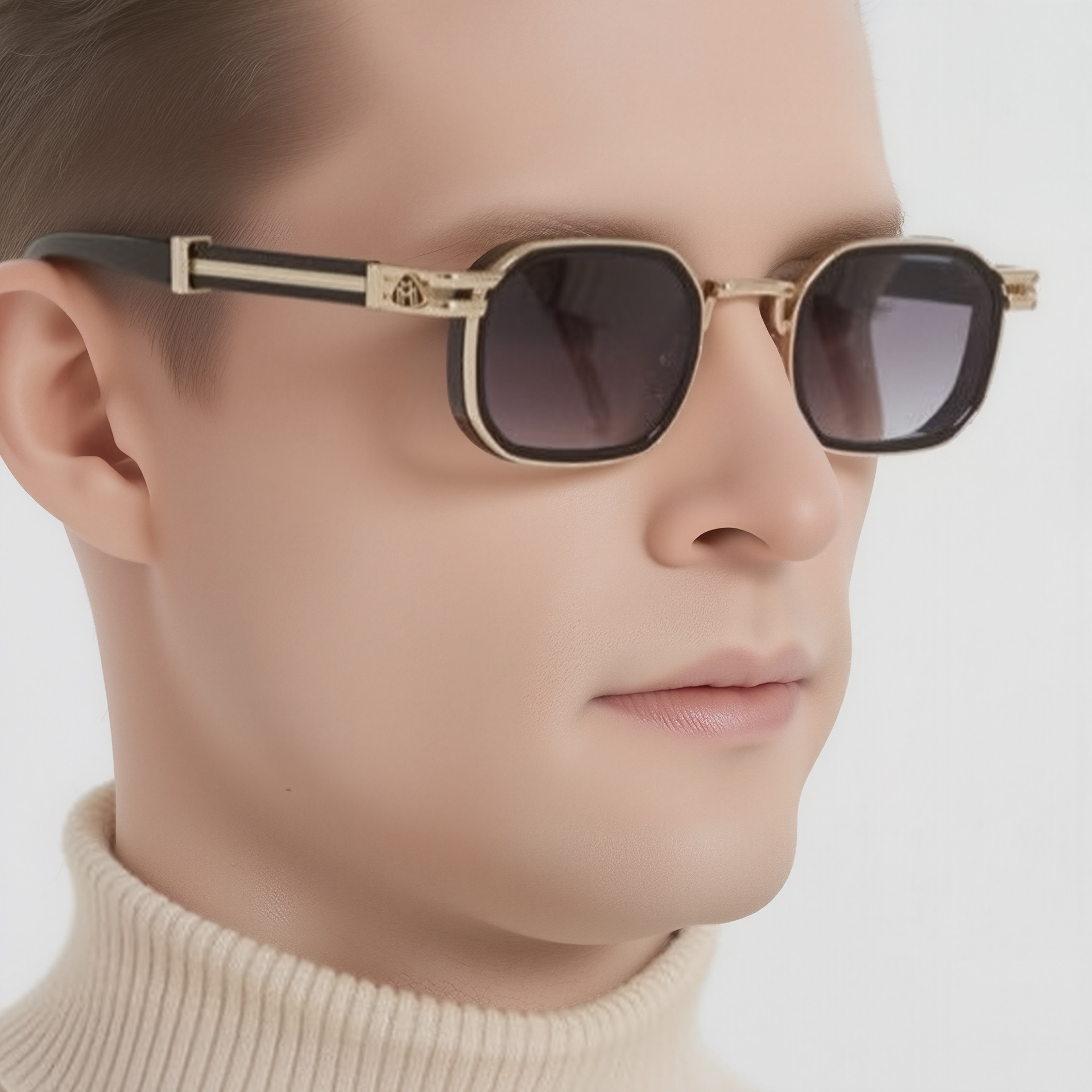 Black Zinc Alloy New Fashion Men's Square Sunglasses - Retro Punk Style Premium UV Protection Shades - Details 1
