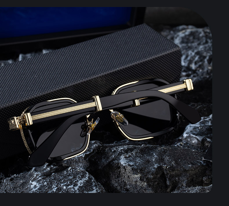 Black Zinc Alloy New Fashion Men's Square Sunglasses - Retro Punk Style Premium UV Protection Shades - Details 6
