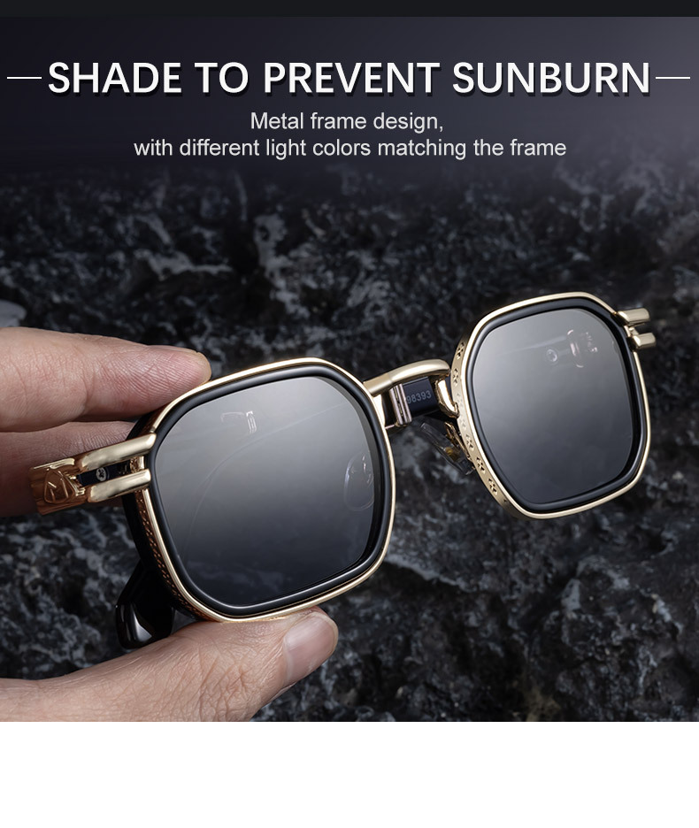 Black Zinc Alloy New Fashion Men's Square Sunglasses - Retro Punk Style Premium UV Protection Shades - Details 8