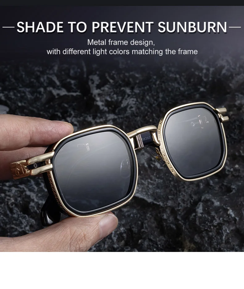 Black Zinc Alloy New Fashion Men's Square Sunglasses - Retro Punk Style Premium UV Protection Shades - Details 8