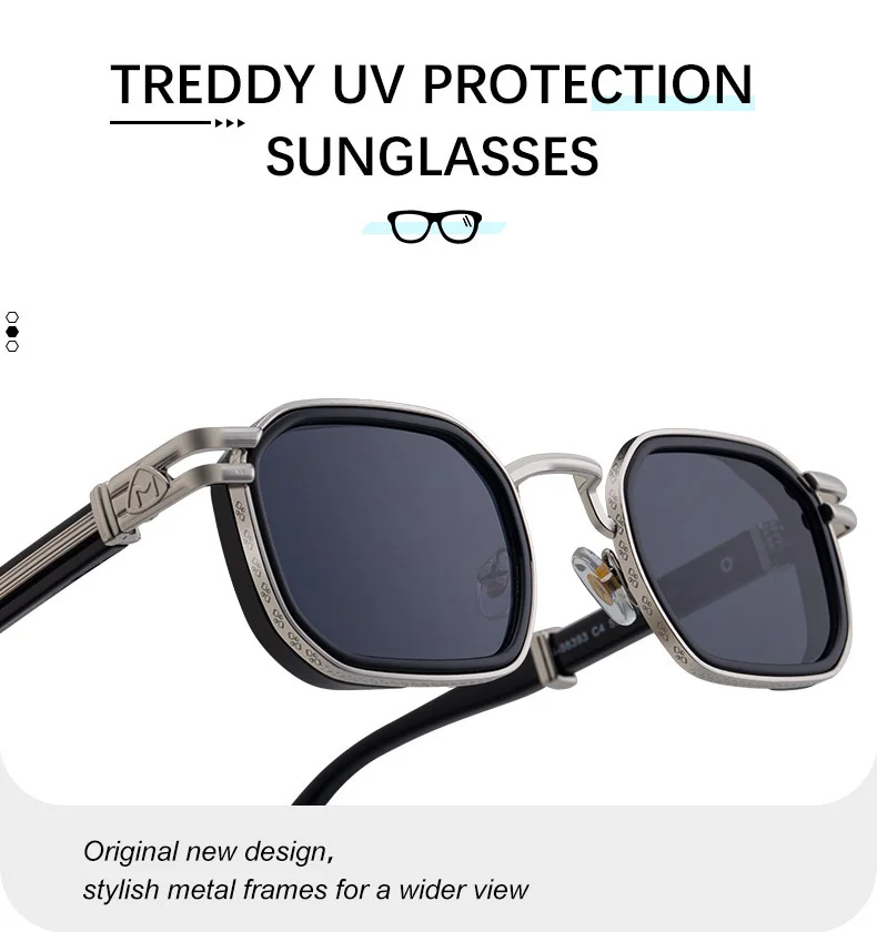 Black Zinc Alloy New Fashion Men's Square Sunglasses - Retro Punk Style Premium UV Protection Shades - Details 10