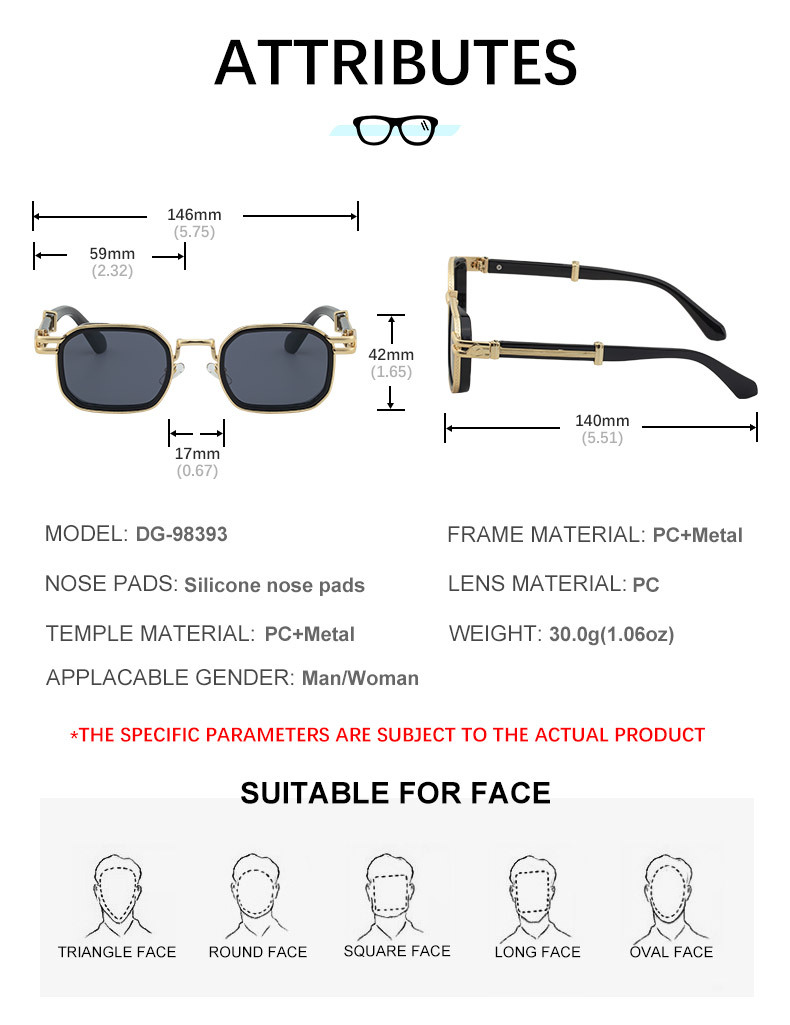 Black Zinc Alloy New Fashion Men's Square Sunglasses - Retro Punk Style Premium UV Protection Shades - Details 15