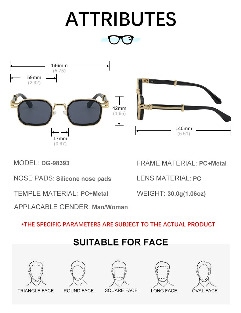 Black Zinc Alloy New Fashion Men's Square Sunglasses - Retro Punk Style Premium UV Protection Shades - Details 15