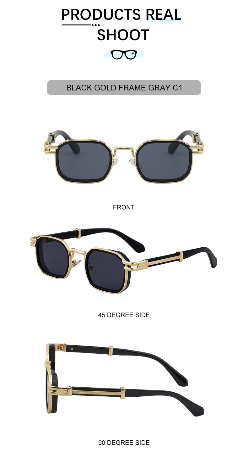 Black Zinc Alloy New Fashion Men's Square Sunglasses - Retro Punk Style Premium UV Protection Shades - Details 16