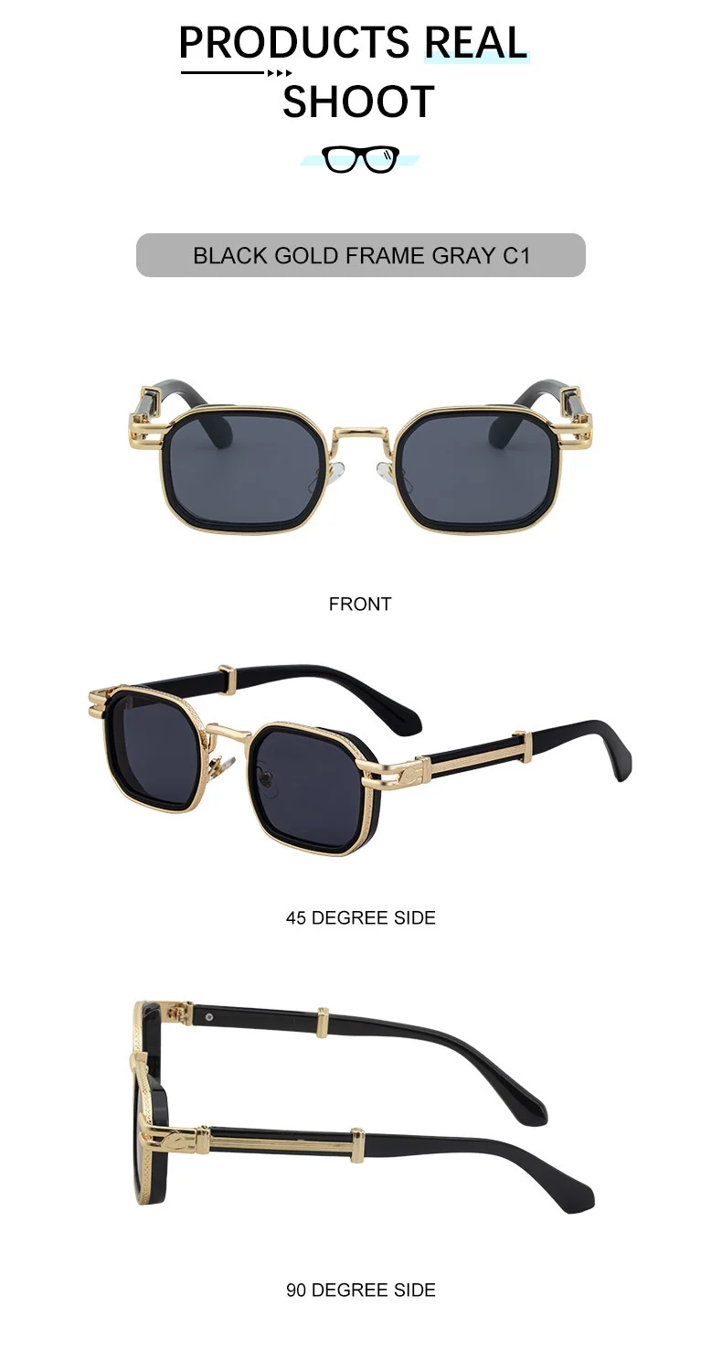 Black Zinc Alloy New Fashion Men's Square Sunglasses - Retro Punk Style Premium UV Protection Shades - Details 16
