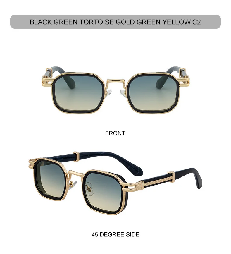 Black Zinc Alloy New Fashion Men's Square Sunglasses - Retro Punk Style Premium UV Protection Shades - Details 17