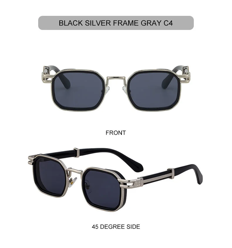 Black Zinc Alloy New Fashion Men's Square Sunglasses - Retro Punk Style Premium UV Protection Shades - Details 19