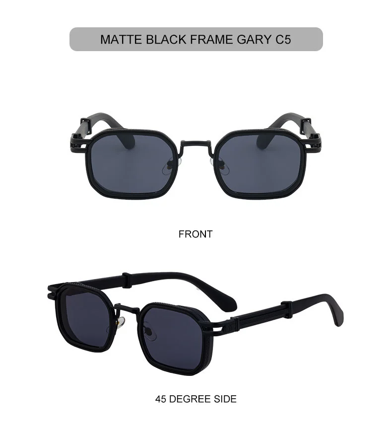 Black Zinc Alloy New Fashion Men's Square Sunglasses - Retro Punk Style Premium UV Protection Shades - Details 20