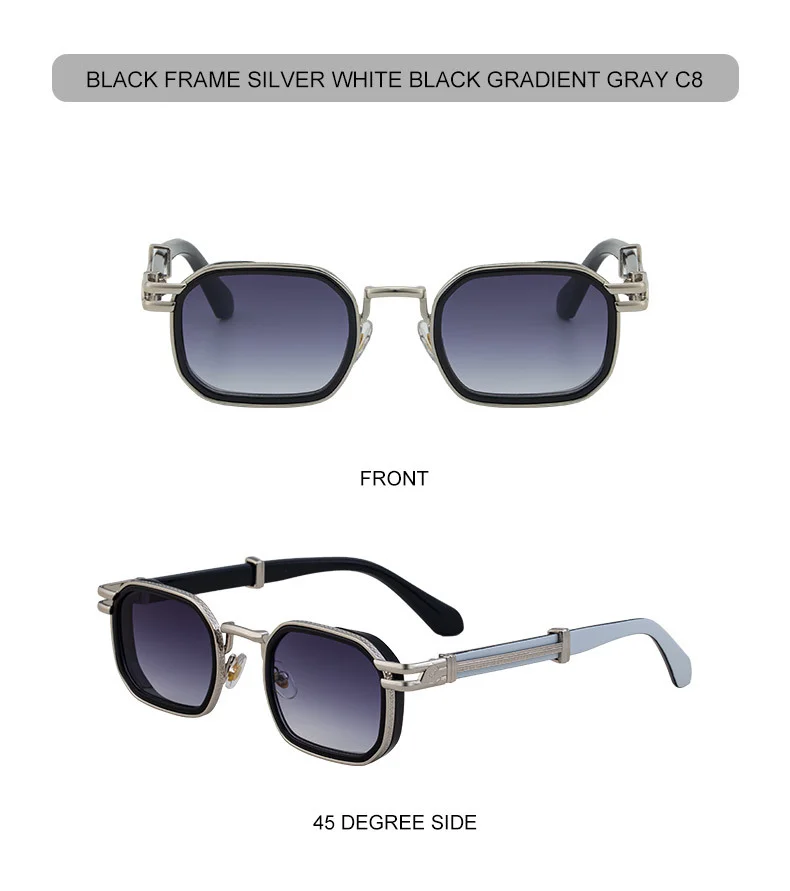 Black Zinc Alloy New Fashion Men's Square Sunglasses - Retro Punk Style Premium UV Protection Shades - Details 23
