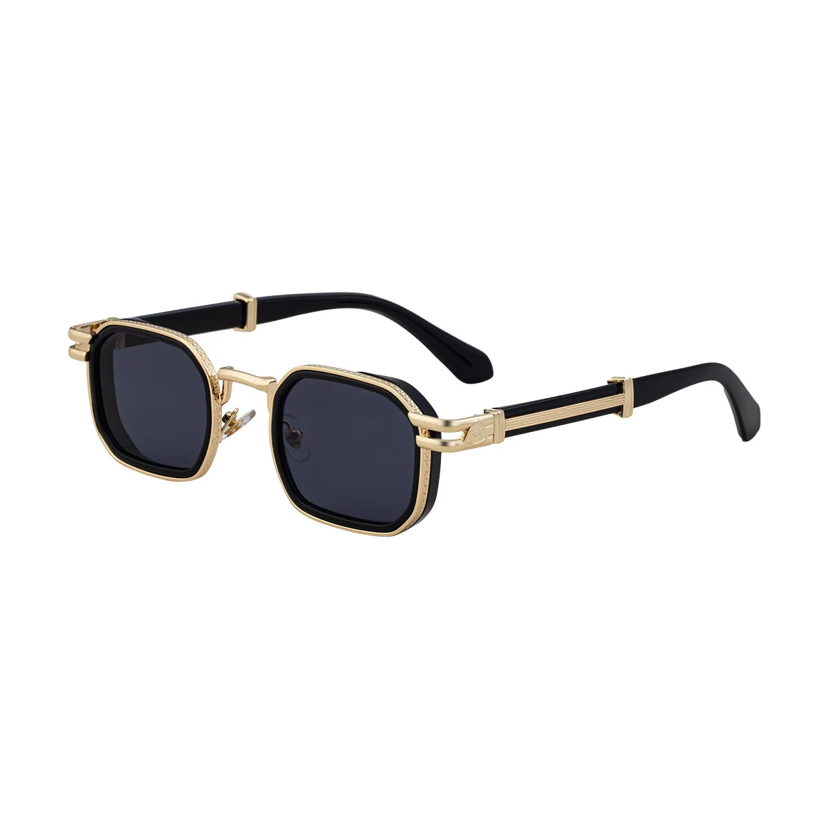 Black Zinc Alloy New Fashion Men's Square Sunglasses - Retro Punk Style Premium UV Protection Shades - View 4