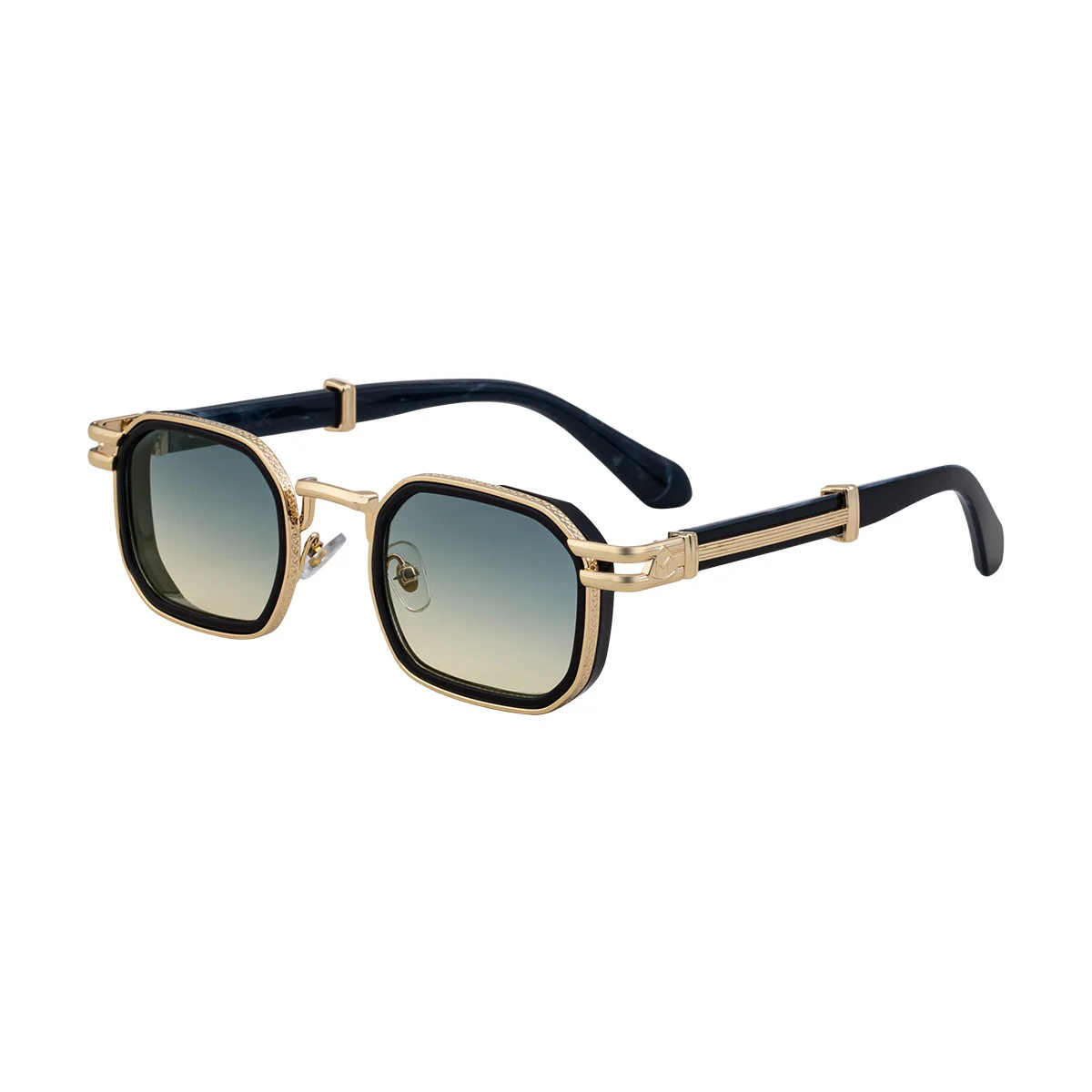 Black Zinc Alloy New Fashion Men's Square Sunglasses - Retro Punk Style Premium UV Protection Shades - View 5