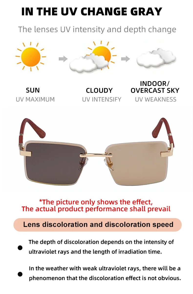 Black PC New Fashion Square Photochromic Sunglasses – Unique Trendy UV400 Outdoor Sun Glasses with Variable Tint - Details 12