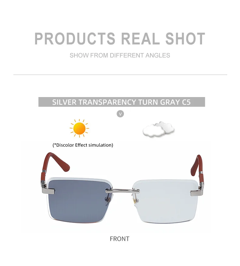 Black PC New Fashion Square Photochromic Sunglasses – Unique Trendy UV400 Outdoor Sun Glasses with Variable Tint - Details 21