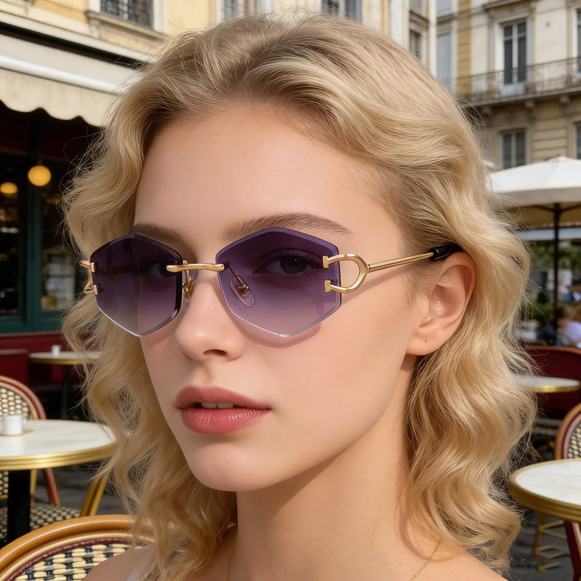 Black PC 2026 New Fashion Rimless Sunglasses for Women – Trendy Metal Temple Street Style UV400 Outdoor Sun Glasses - Details 3