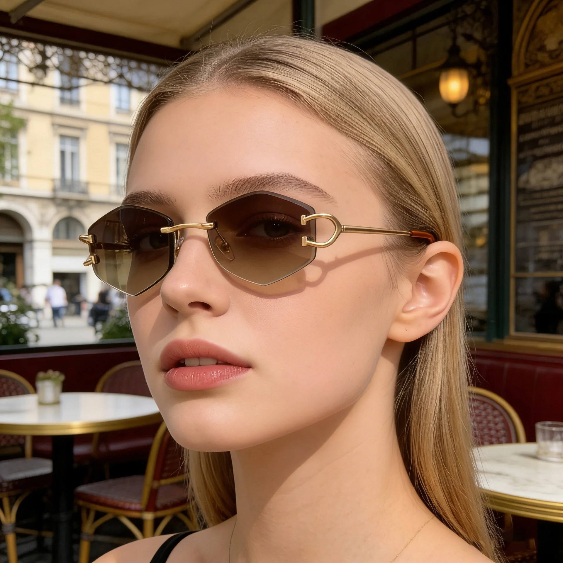 Black PC 2026 New Fashion Rimless Sunglasses for Women – Trendy Metal Temple Street Style UV400 Outdoor Sun Glasses - Details 4