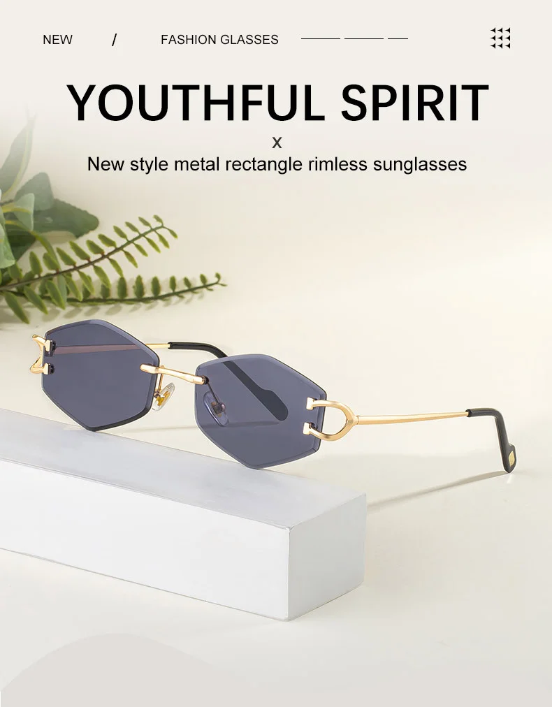 Black PC 2026 New Fashion Rimless Sunglasses for Women – Trendy Metal Temple Street Style UV400 Outdoor Sun Glasses - Details 5