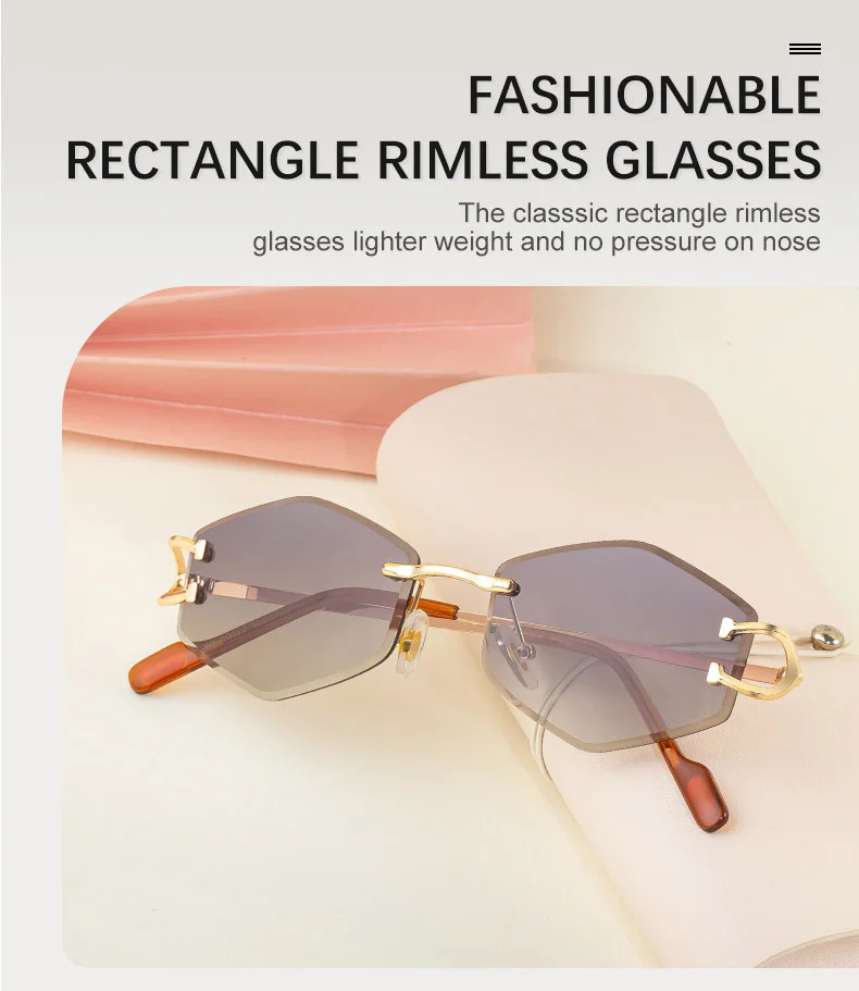 Black PC 2026 New Fashion Rimless Sunglasses for Women – Trendy Metal Temple Street Style UV400 Outdoor Sun Glasses - Details 6