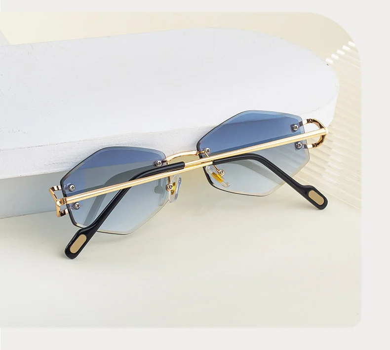 Black PC 2026 New Fashion Rimless Sunglasses for Women – Trendy Metal Temple Street Style UV400 Outdoor Sun Glasses - Details 7