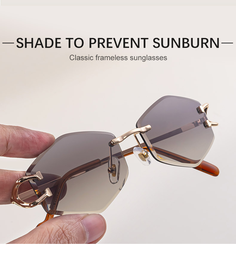 2026 New Fashion Rimless Sunglasses for Women – Trendy Metal Temple Street Style UV400 Outdoor Sun Glasses Details and Specifications