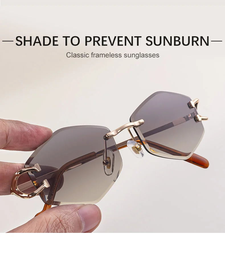 Black PC 2026 New Fashion Rimless Sunglasses for Women – Trendy Metal Temple Street Style UV400 Outdoor Sun Glasses - Details 9