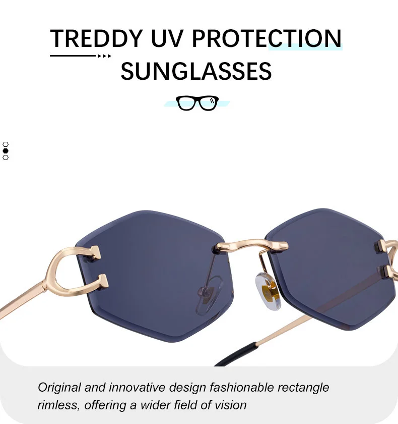 Black PC 2026 New Fashion Rimless Sunglasses for Women – Trendy Metal Temple Street Style UV400 Outdoor Sun Glasses - Details 11