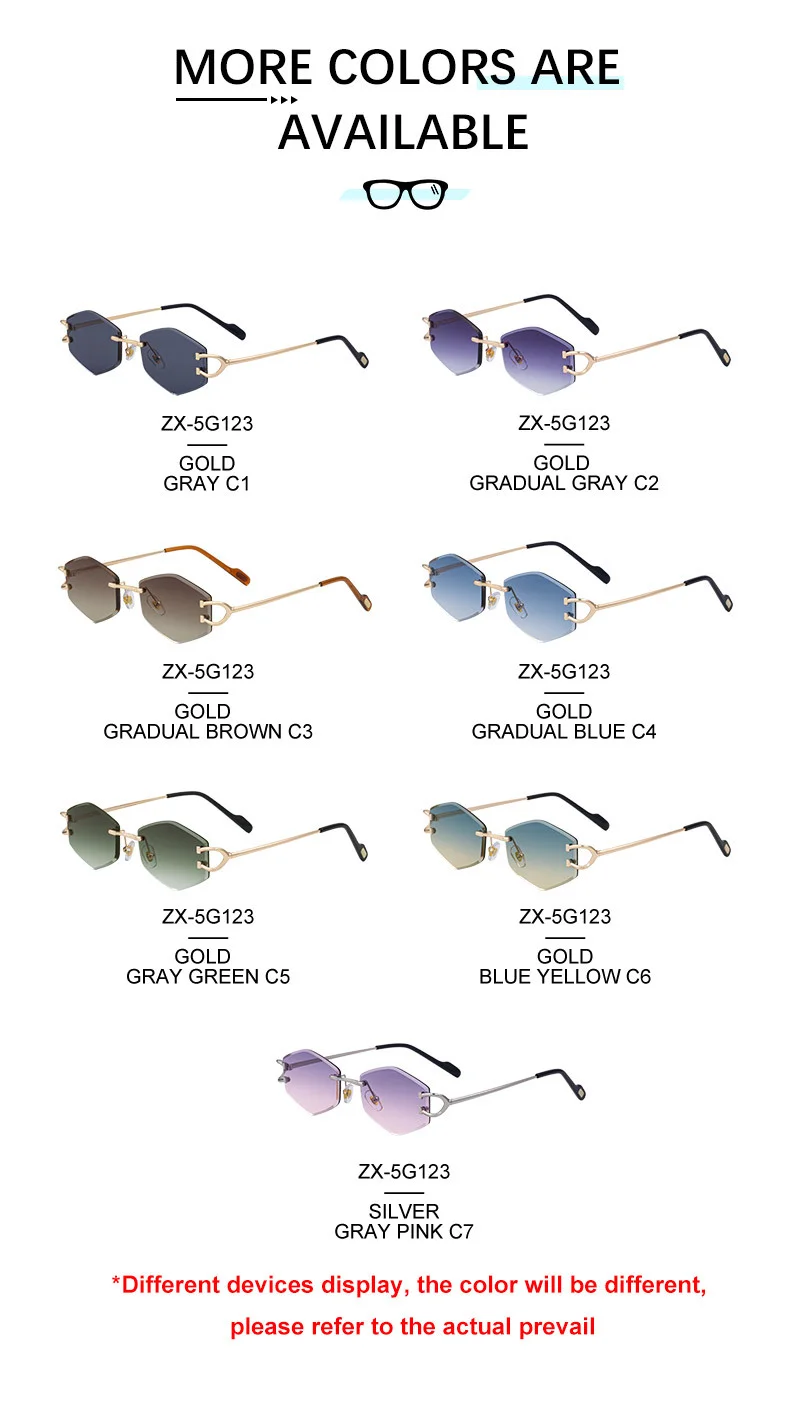 Black PC 2026 New Fashion Rimless Sunglasses for Women – Trendy Metal Temple Street Style UV400 Outdoor Sun Glasses - Details 15