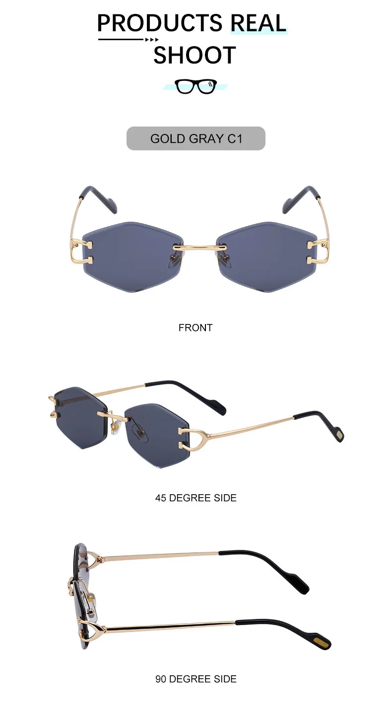 Black PC 2026 New Fashion Rimless Sunglasses for Women – Trendy Metal Temple Street Style UV400 Outdoor Sun Glasses - Details 17