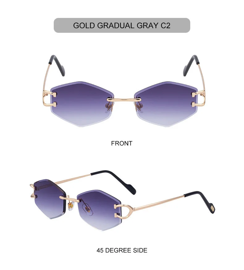Black PC 2026 New Fashion Rimless Sunglasses for Women – Trendy Metal Temple Street Style UV400 Outdoor Sun Glasses - Details 18