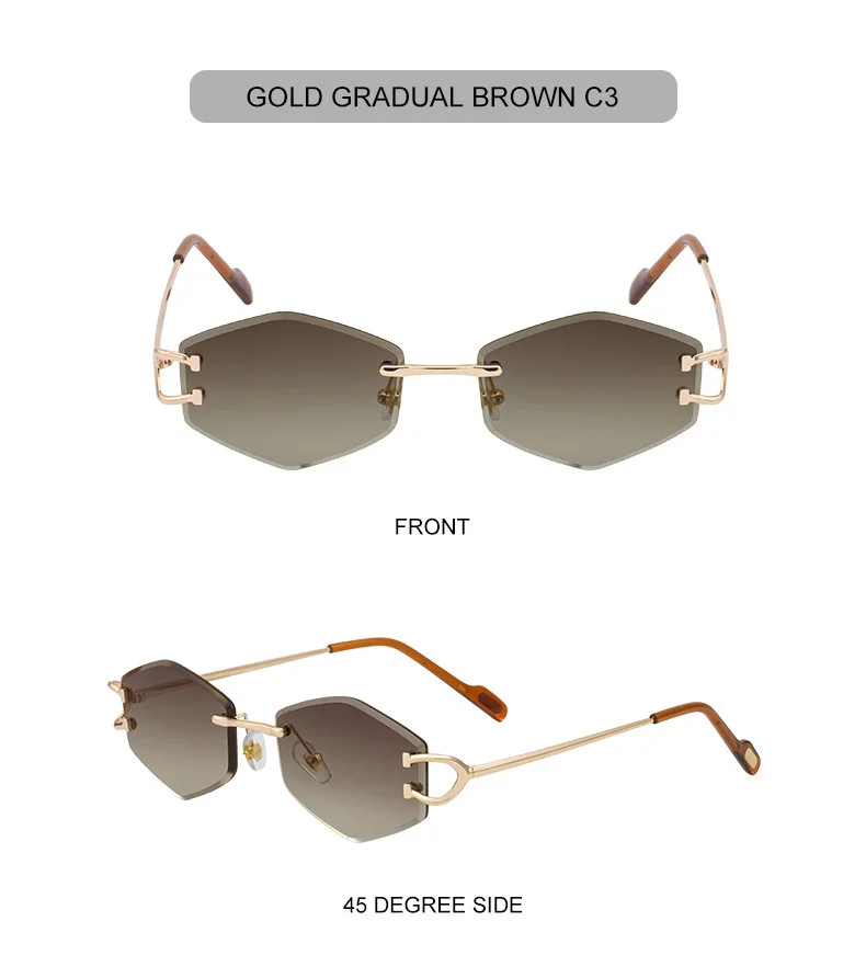 Black PC 2026 New Fashion Rimless Sunglasses for Women – Trendy Metal Temple Street Style UV400 Outdoor Sun Glasses - Details 19