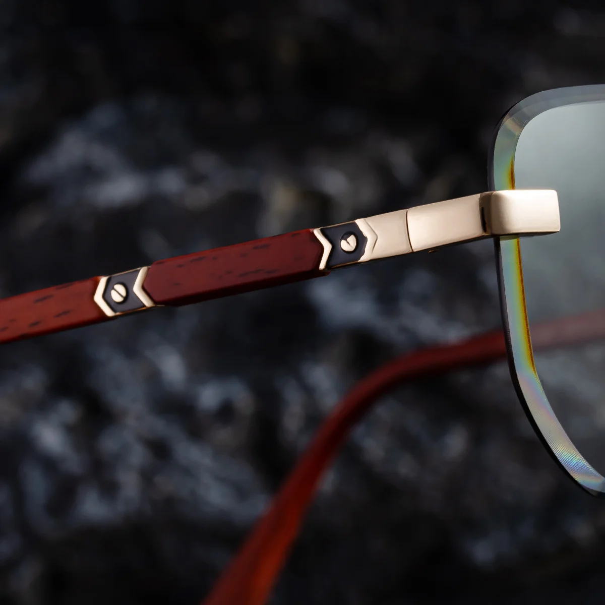 Black PC 2026 New Auto-Photochromic Rimless Sunglasses for Men & Women – Premium Instant Color-Changing Glasses with Faux Wood Grain Temples - Details 4