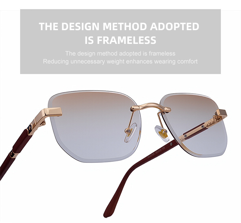 Black PC 2026 New Auto-Photochromic Rimless Sunglasses for Men & Women – Premium Instant Color-Changing Glasses with Faux Wood Grain Temples - Details 10