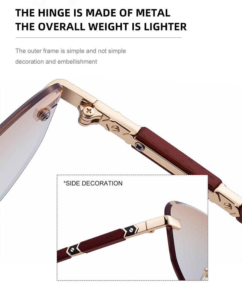 Black PC 2026 New Auto-Photochromic Rimless Sunglasses for Men & Women – Premium Instant Color-Changing Glasses with Faux Wood Grain Temples - Details 12