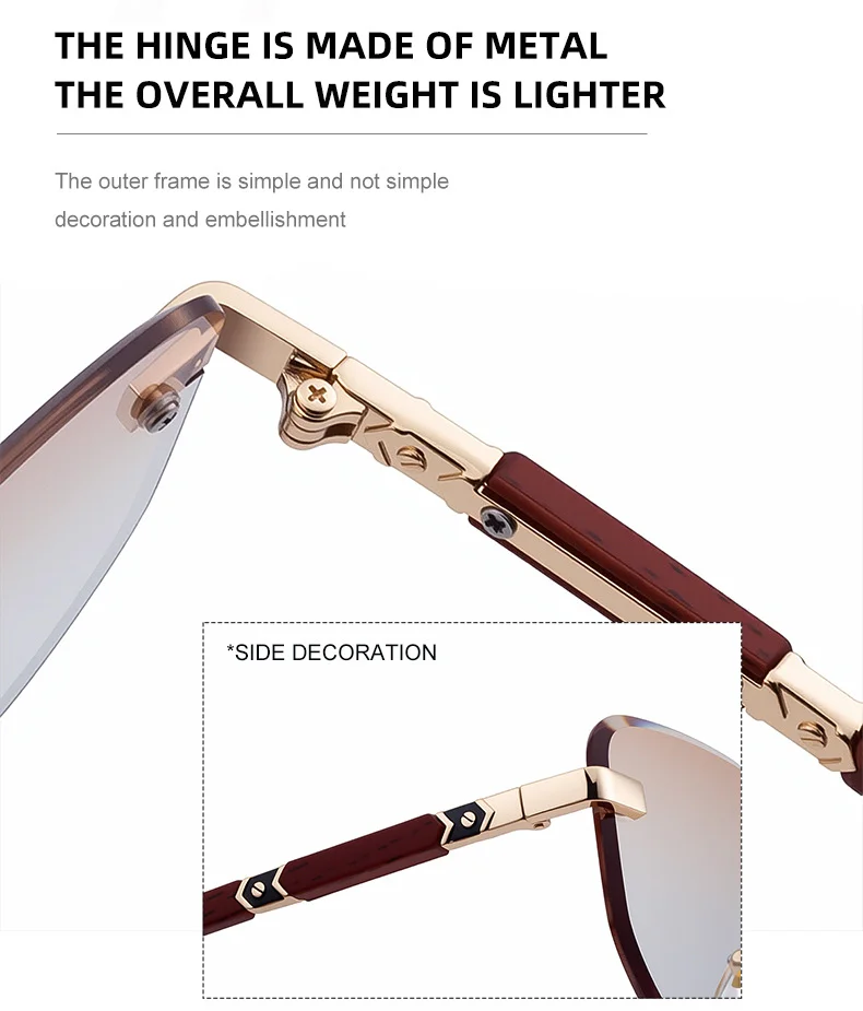 Black PC 2026 New Auto-Photochromic Rimless Sunglasses for Men & Women – Premium Instant Color-Changing Glasses with Faux Wood Grain Temples - Details 12