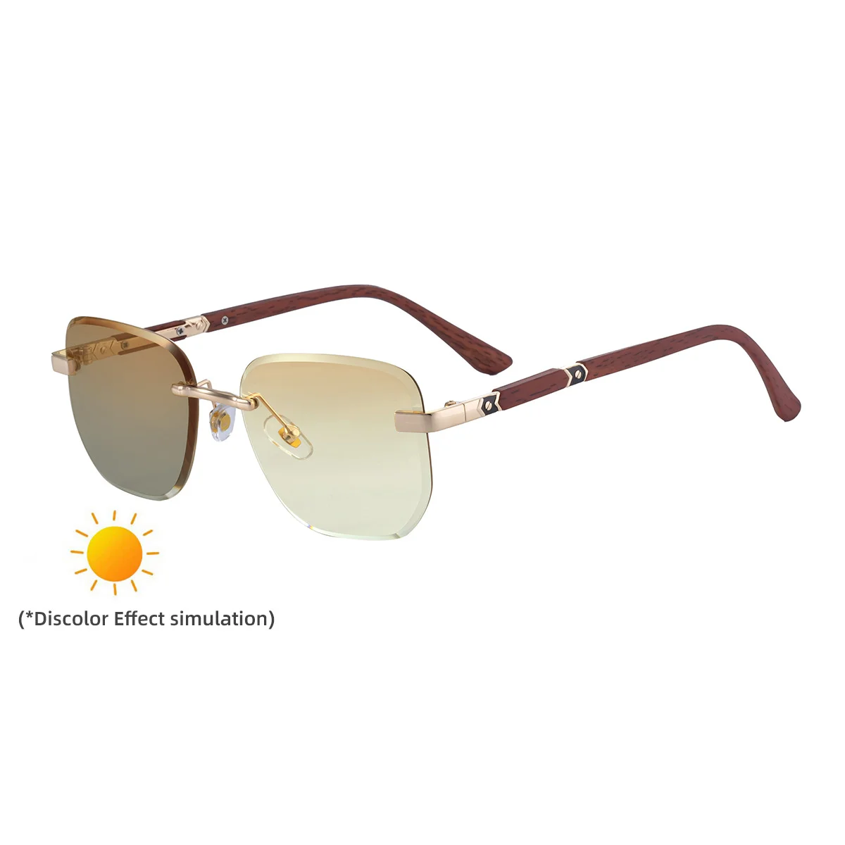 Black PC 2026 New Auto-Photochromic Rimless Sunglasses for Men & Women – Premium Instant Color-Changing Glasses with Faux Wood Grain Temples - View 5