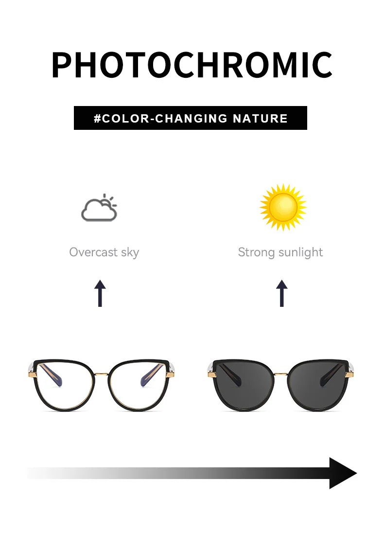 Black TR90 2026 New Cat-Eye Photochromic Optical Frames for Women – Personalized Versatile High-End Fashion Sun Glasses with UV Protection - Details 6