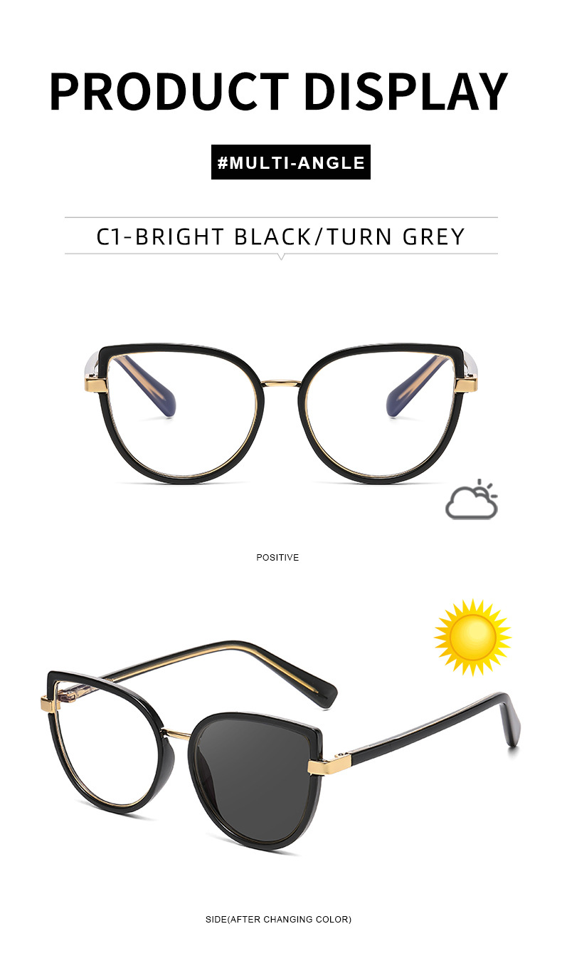 Black TR90 2026 New Cat-Eye Photochromic Optical Frames for Women – Personalized Versatile High-End Fashion Sun Glasses with UV Protection - Details 14