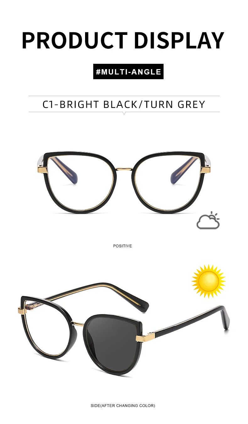 Black TR90 2026 New Cat-Eye Photochromic Optical Frames for Women – Personalized Versatile High-End Fashion Sun Glasses with UV Protection - Details 14