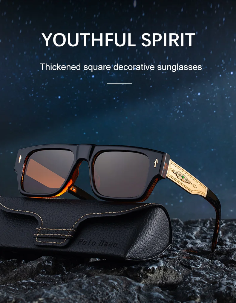Black Metal Men's Retro Square Sunglasses - Trendy Fashion Oversized Sunnies with UV400 Protection - Details 1