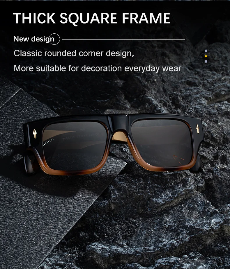 Black Metal Men's Retro Square Sunglasses - Trendy Fashion Oversized Sunnies with UV400 Protection - Details 2