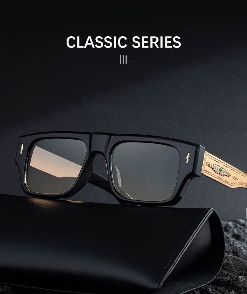 Black Metal Men's Retro Square Sunglasses - Trendy Fashion Oversized Sunnies with UV400 Protection - Details 5