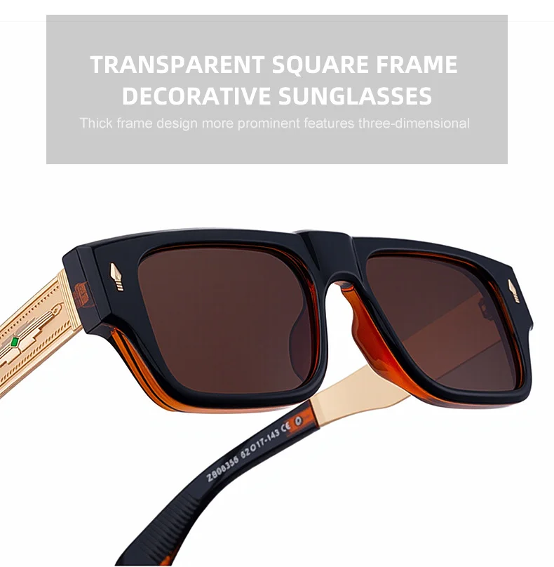 Black Metal Men's Retro Square Sunglasses - Trendy Fashion Oversized Sunnies with UV400 Protection - Details 7