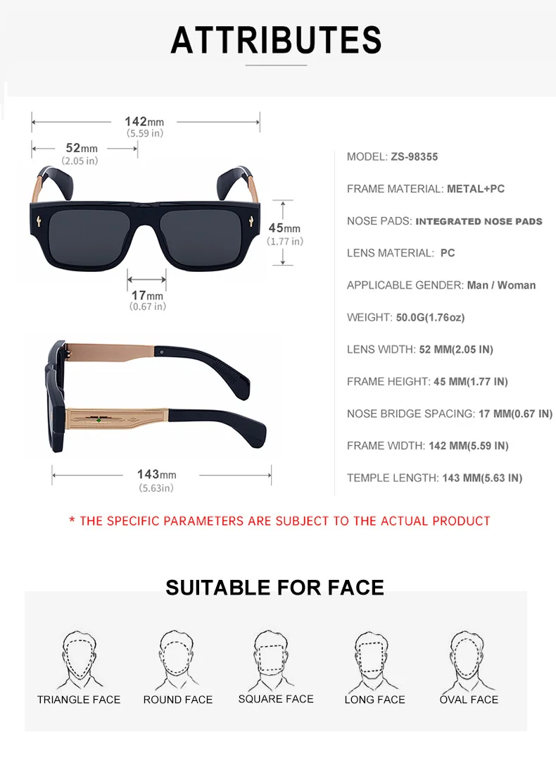 Black Metal Men's Retro Square Sunglasses - Trendy Fashion Oversized Sunnies with UV400 Protection - Details 12