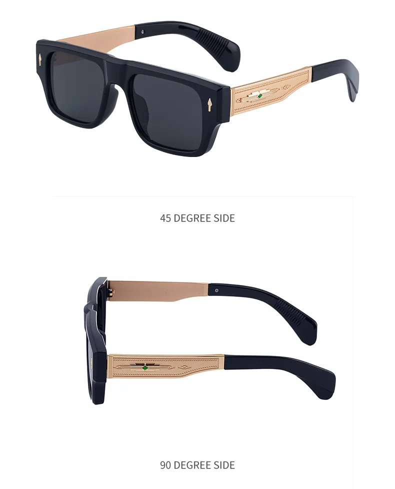 Black Metal Men's Retro Square Sunglasses - Trendy Fashion Oversized Sunnies with UV400 Protection - Details 14
