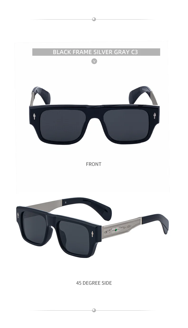 Black Metal Men's Retro Square Sunglasses - Trendy Fashion Oversized Sunnies with UV400 Protection - Details 16