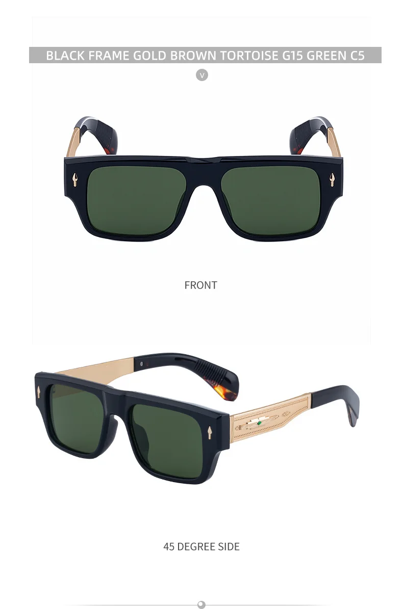 Black Metal Men's Retro Square Sunglasses - Trendy Fashion Oversized Sunnies with UV400 Protection - Details 18