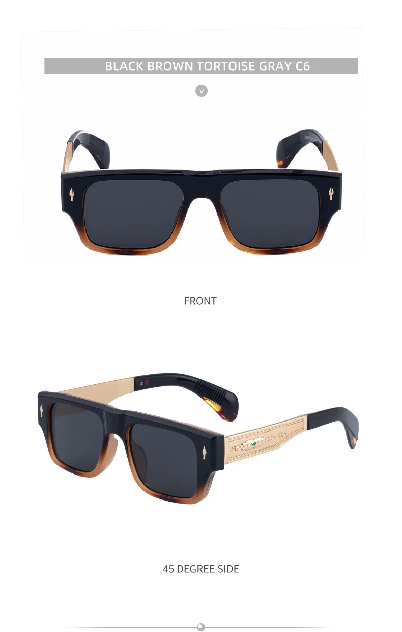 Black Metal Men's Retro Square Sunglasses - Trendy Fashion Oversized Sunnies with UV400 Protection - Details 19