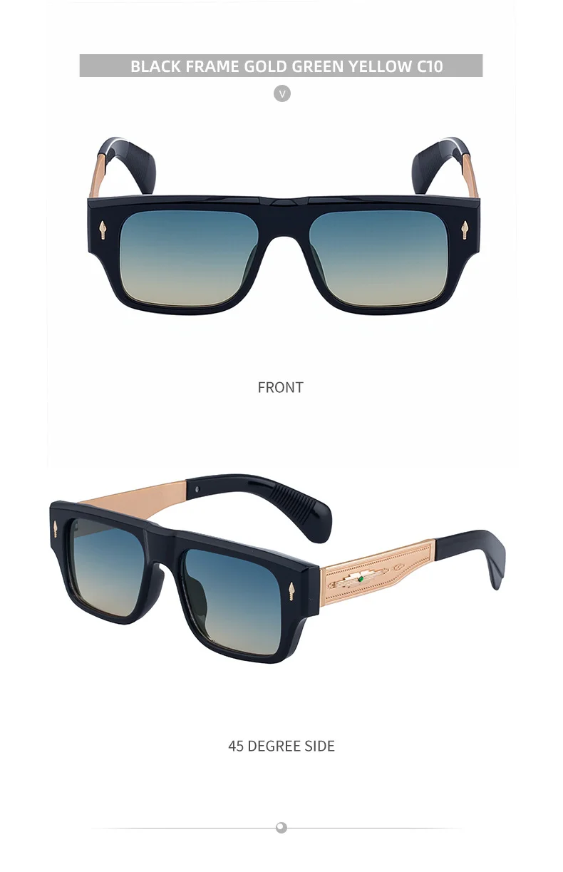 Black Metal Men's Retro Square Sunglasses - Trendy Fashion Oversized Sunnies with UV400 Protection - Details 22